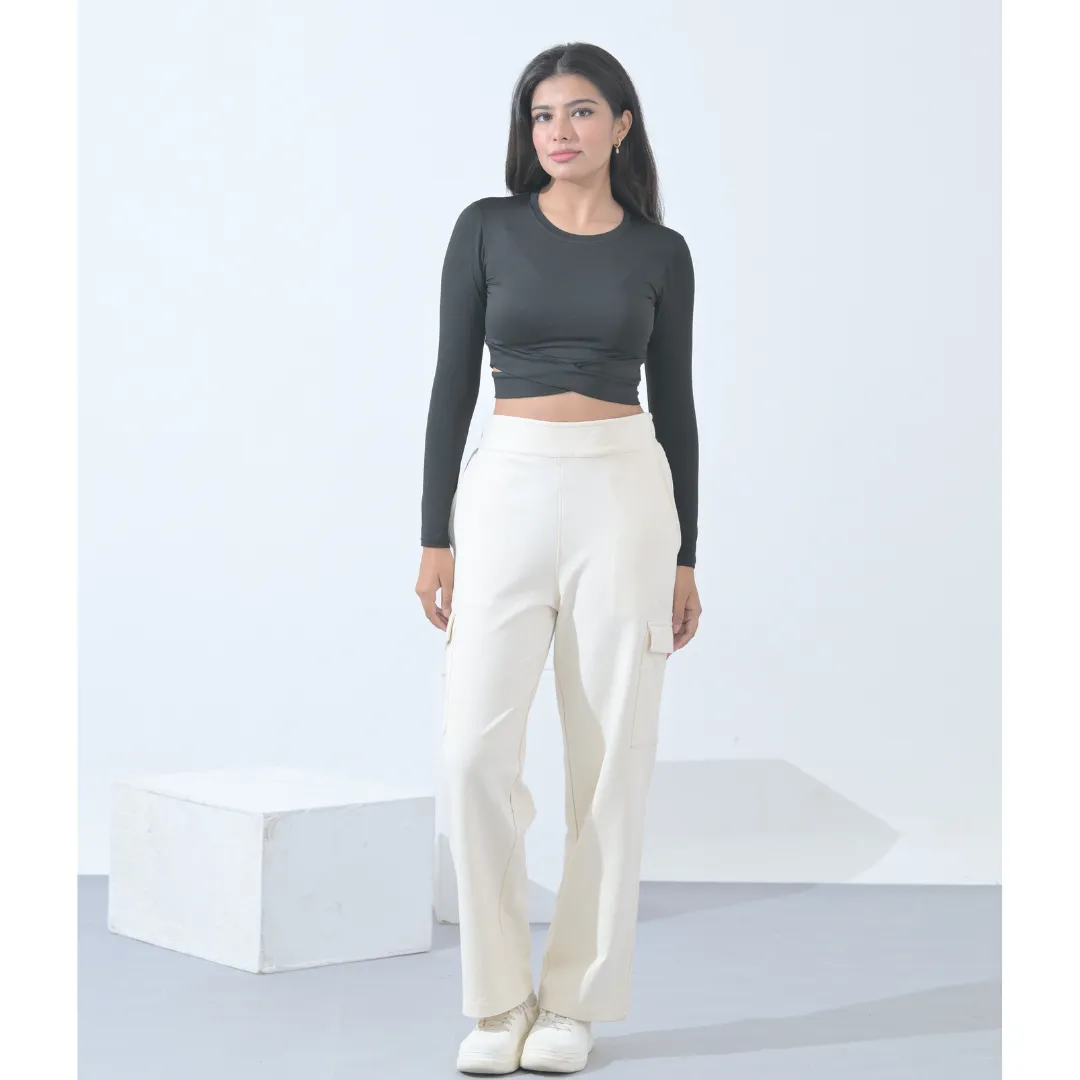 100% Supima Cotton Women Cargo Pants Off White