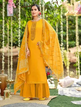 Alok Cotton Unstitched Yellow Salwar Suit Material for Women