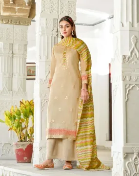 Alok Karachi Beige Unstitched Cotton Salwar Suits Dress Material