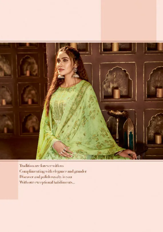 Alok Karachi Unstitched Cotton Green Salwar Suit Dress Material with Chiffon Dupatta