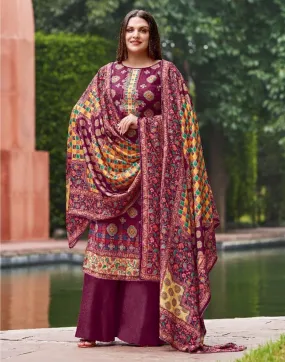 Alok Woolen Pashmina Purple Winter Unstitched Suit With Dupatta