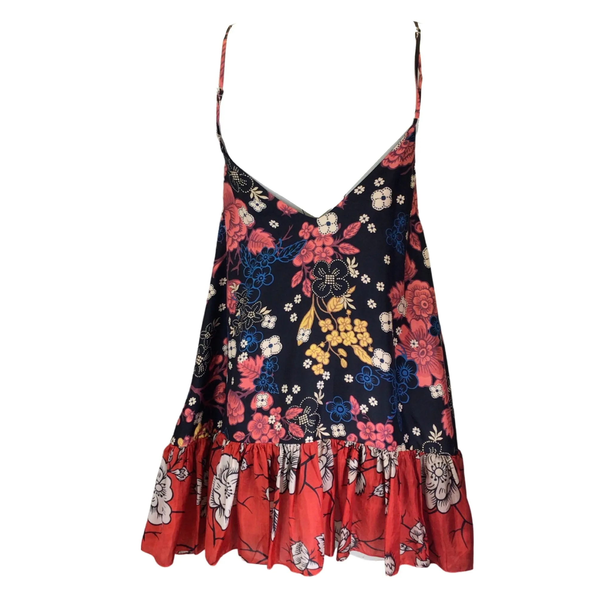 Biyan Black / Red Multi Floral Printed Silk Top