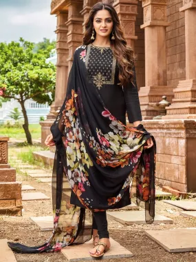 Black Embroidered Unstitched Cotton Suit