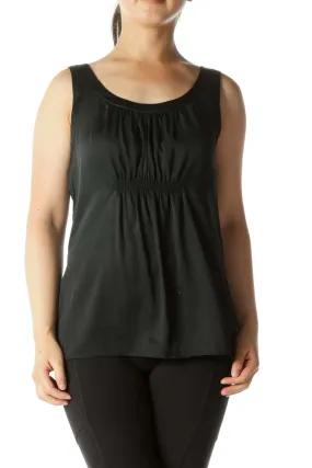 Black Silk Blend Round Neck Scrunch Front Detail Tank Top