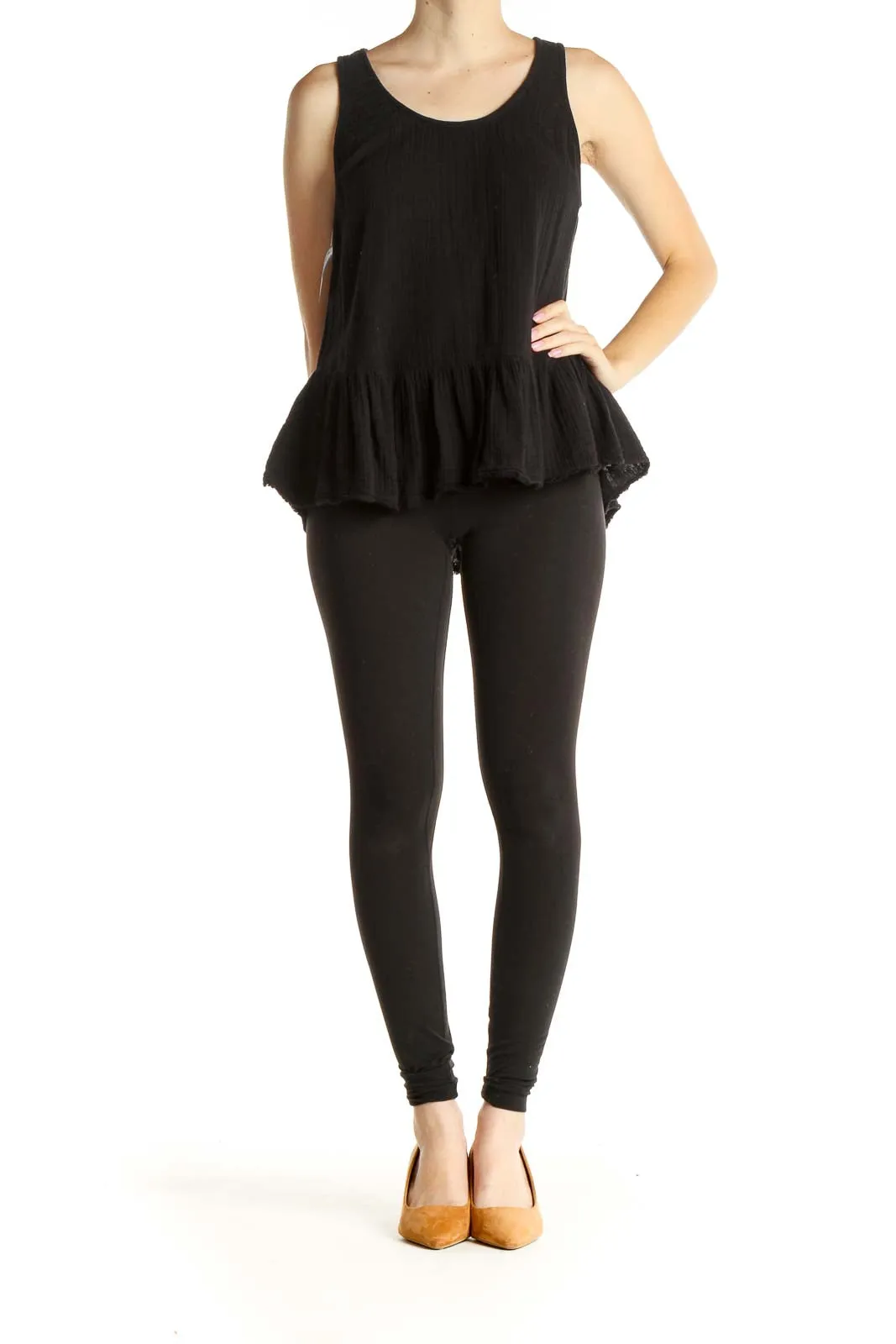 Black Solid Peplum Tank Top