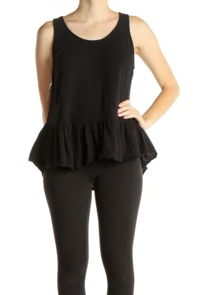 Black Solid Peplum Tank Top