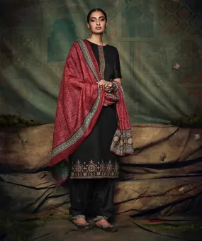 Black Unstitched Salwar Suits with Bandhani Dupatta