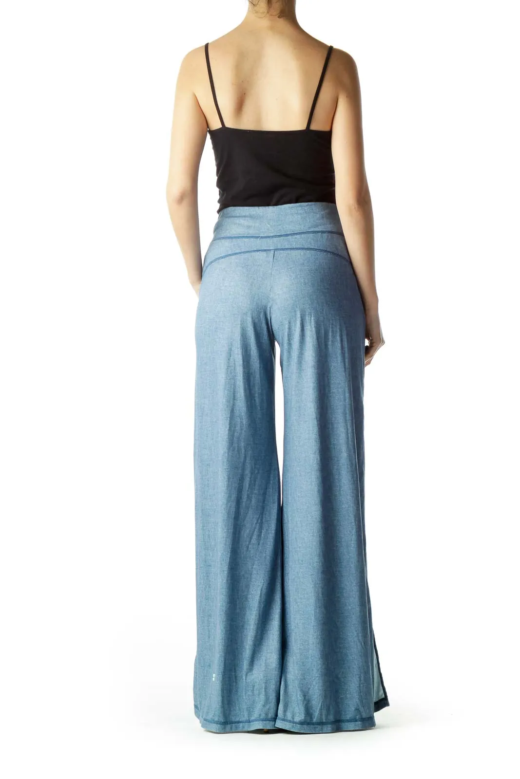 Blue Pocketed Wide-Leg Pants