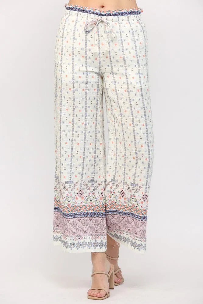 Border Print Wide Leg Pant