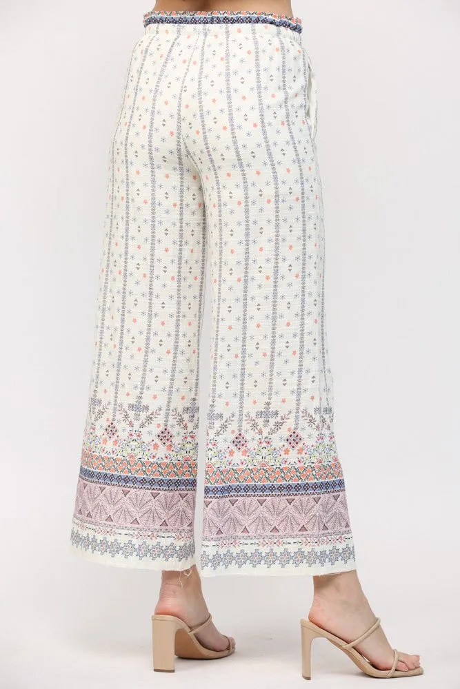 Border Print Wide Leg Pant