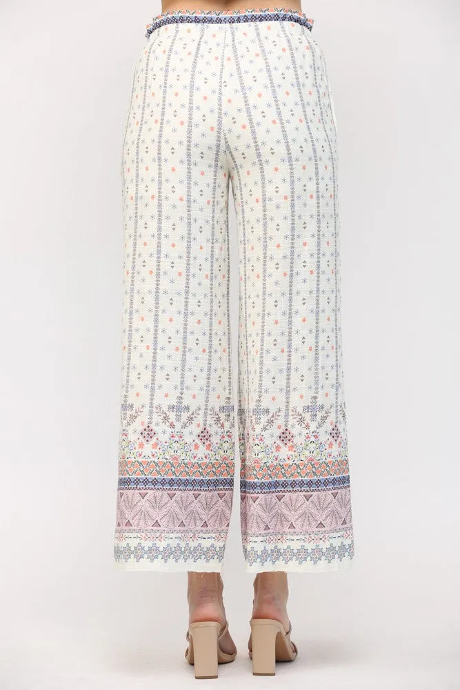 Border Print Wide Leg Pant