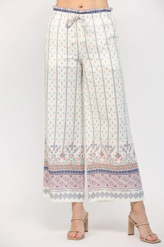 Border Print Wide Leg Pant