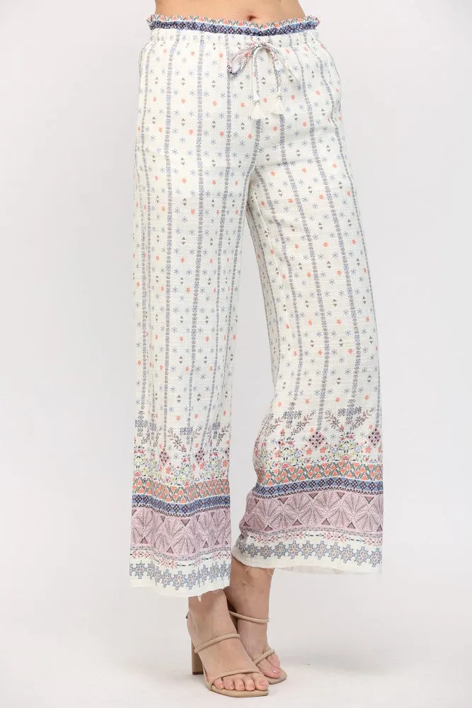 Border Print Wide Leg Pant