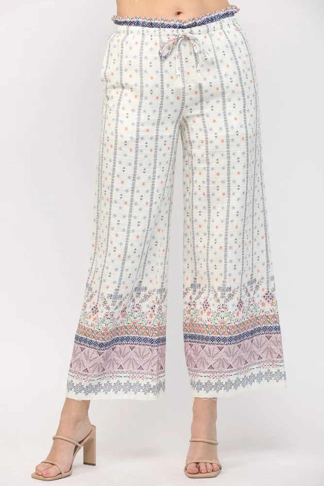 Border Print Wide Leg Pant