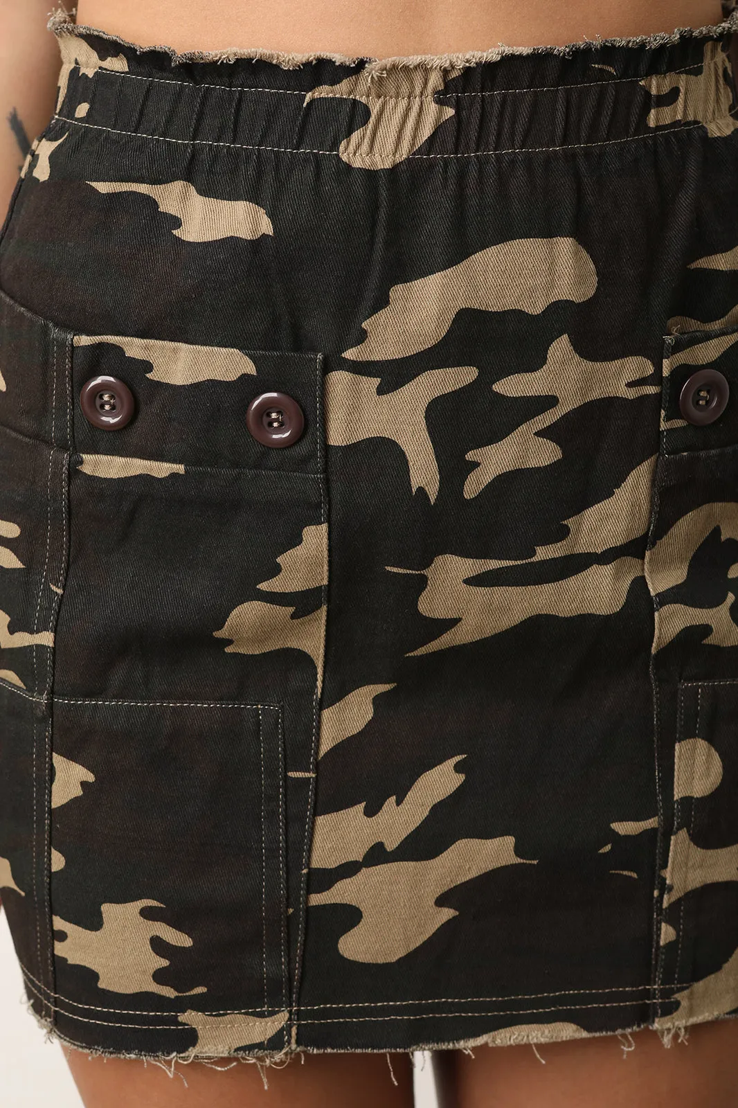 Camouflage Button Cargo Mini Skirt