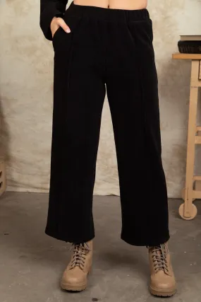 Corduroy Pintuck Straight Wide Leg Pants - Black