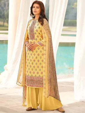 Cotton Printed Yellow Un-Stitched Suit with chiffon Dupatta