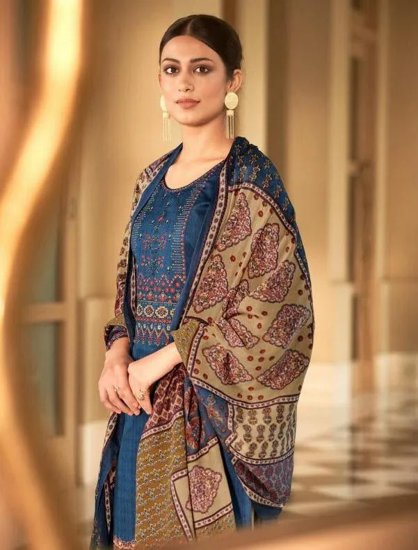 Cotton Salwar Suit Karachi Blue Dress Material With Embroidery for Women