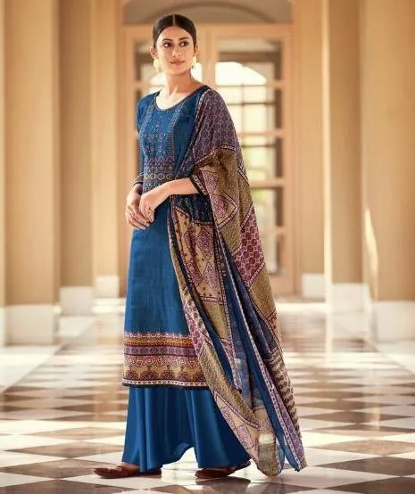 Cotton Salwar Suit Karachi Blue Dress Material With Embroidery for Women