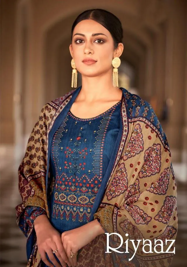 Cotton Salwar Suit Karachi Blue Dress Material With Embroidery for Women