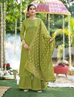 Cotton Unstitched Green Salwar Suit Material for Women