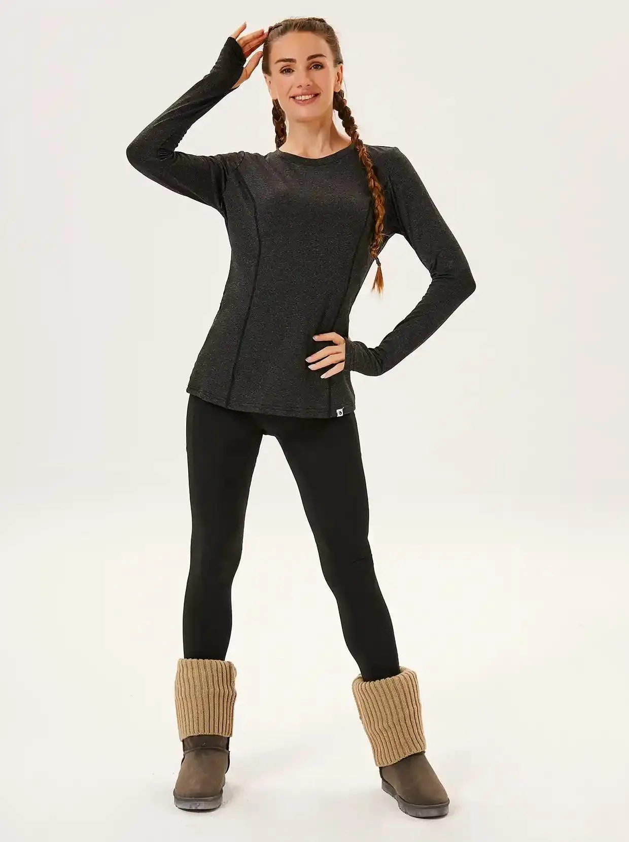 Crew-neck Long-sleeve Fleece Tops for Women