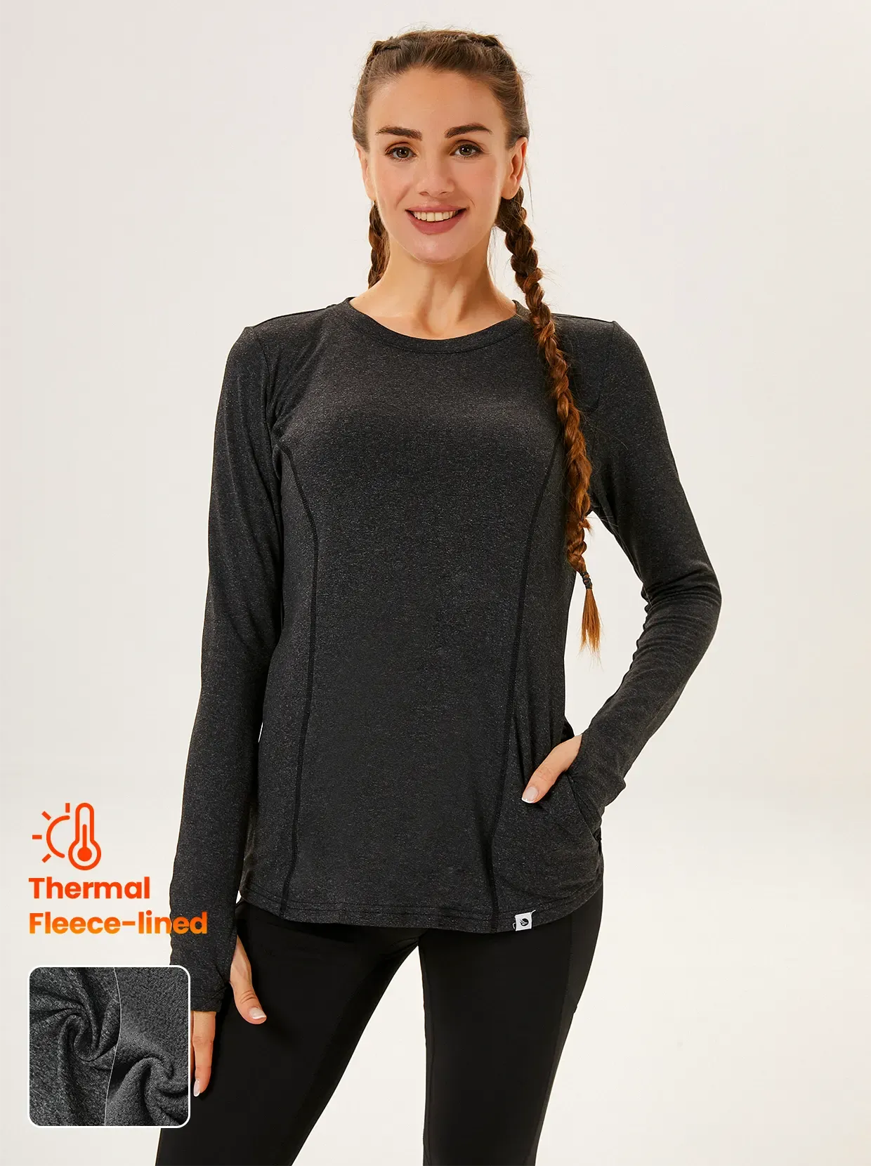 Crew-neck Long-sleeve Fleece Tops for Women