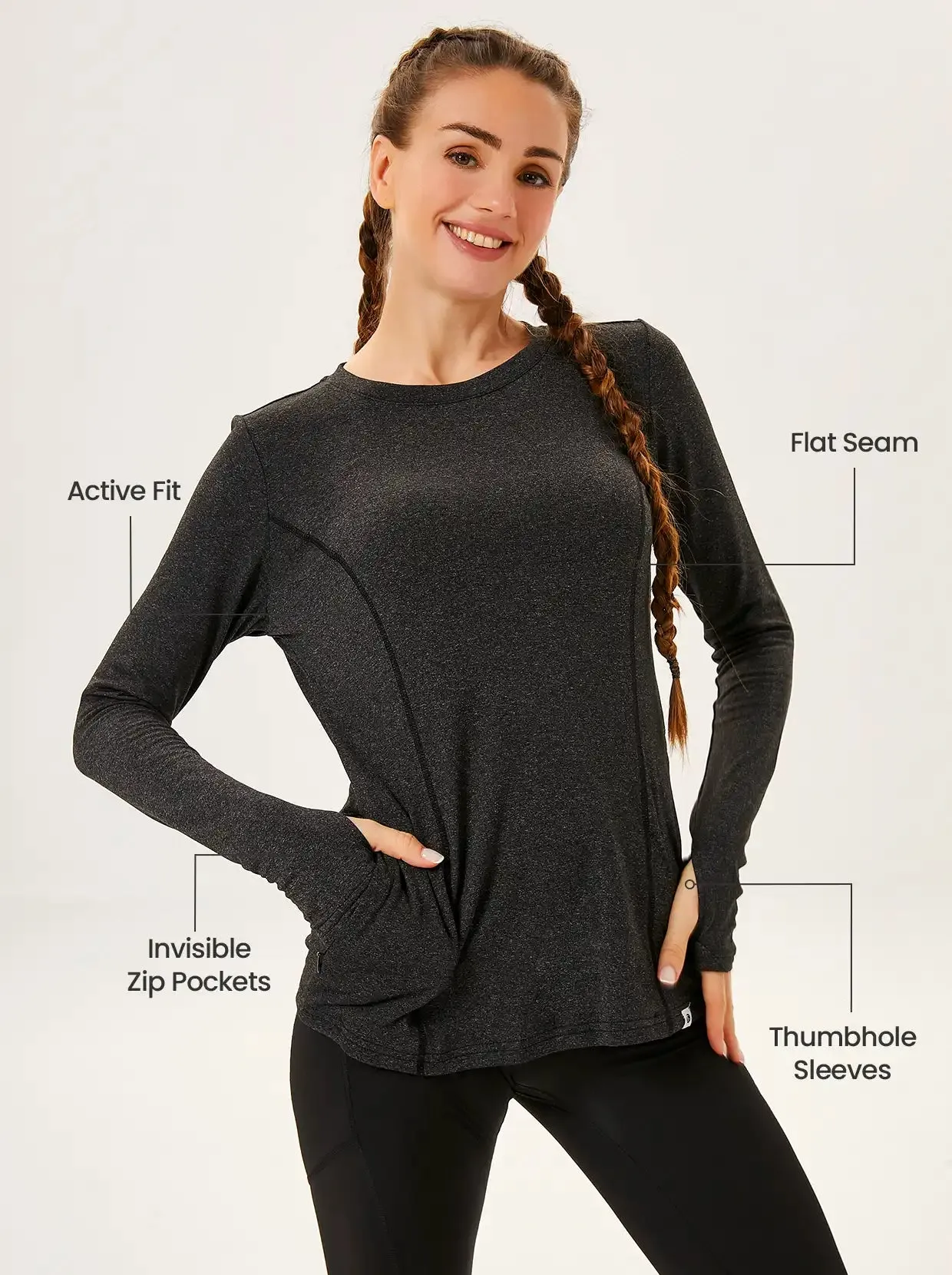 Crew-neck Long-sleeve Fleece Tops for Women