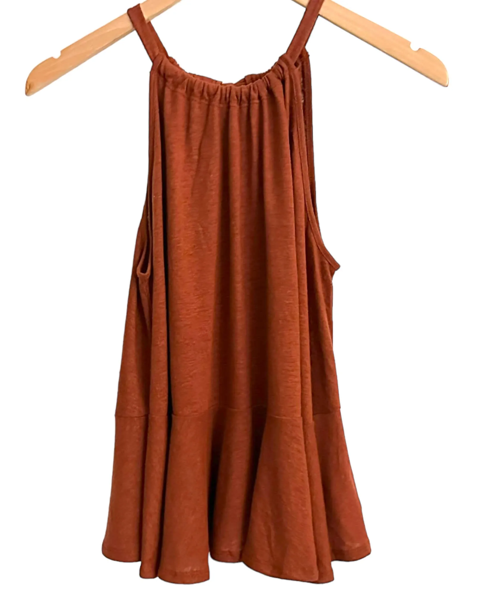 Dark Autumn Copper Linen Peplum Swing Top