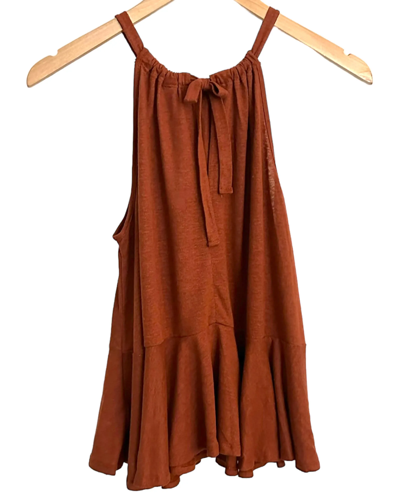 Dark Autumn Copper Linen Peplum Swing Top