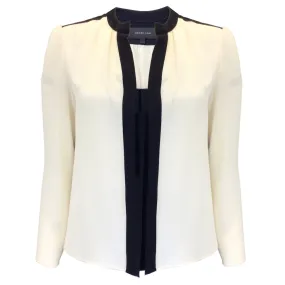 Derek Lam Ivory / Black Long Sleeved Silk Blouse