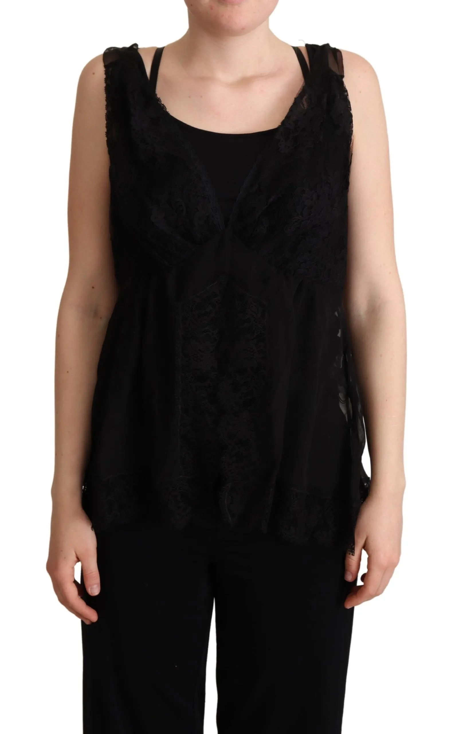 Dolce & Gabbana Black Silk Lace Trim Camisole Tank Top