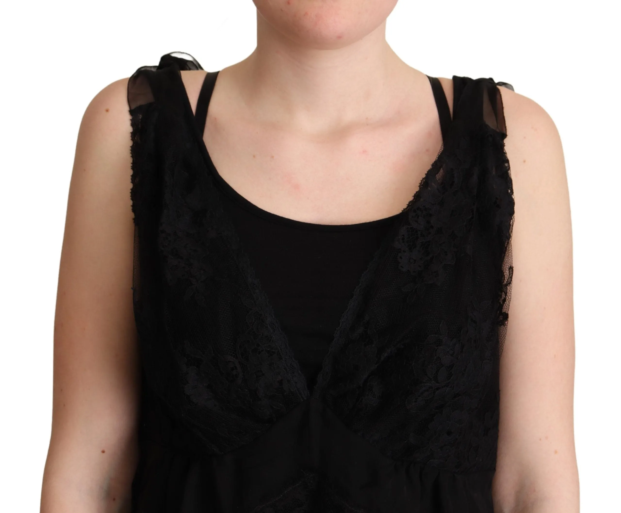 Dolce & Gabbana Black Silk Lace Trim Camisole Tank Top