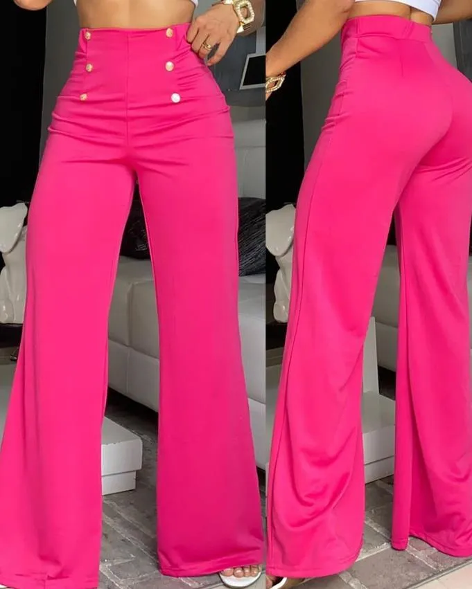 Elegant High Waist Wide Leg Bootcut Pants 2023 Summer European & American Fashion Simple Women's Flared Trousers