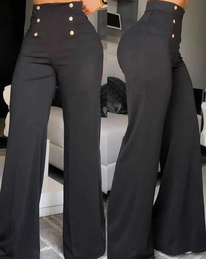 Elegant High Waist Wide Leg Bootcut Pants 2023 Summer European & American Fashion Simple Women's Flared Trousers