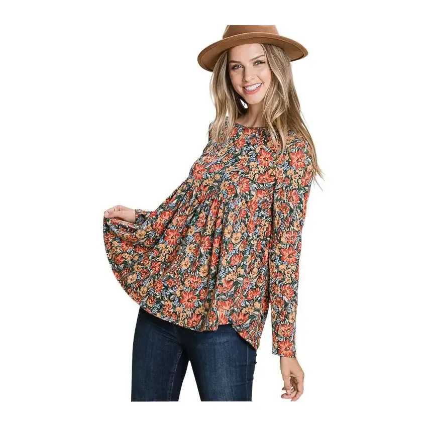 Floral Peplum Top Rust Mix