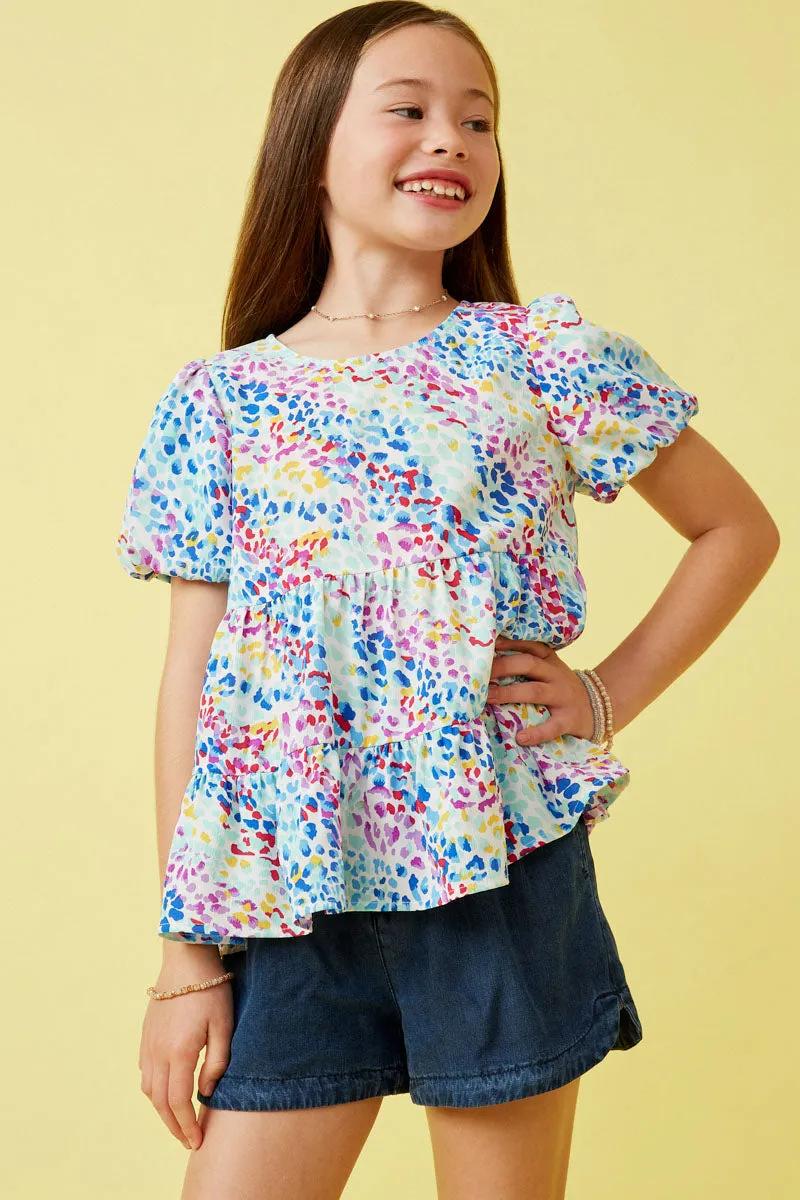 Girls Abstract Multi Color Dot Peplum Top