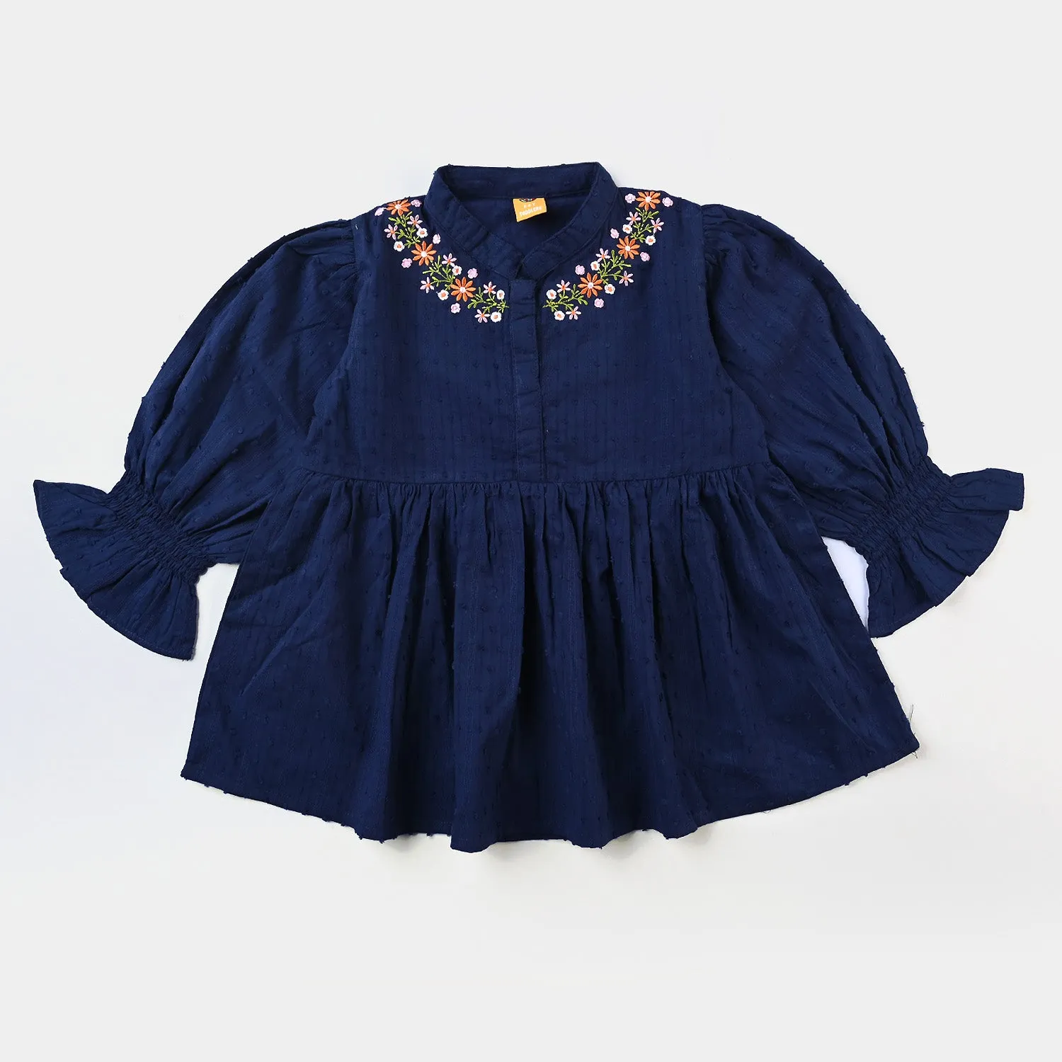 Girls Cotton EMB Top Blue Life-Navy Blue