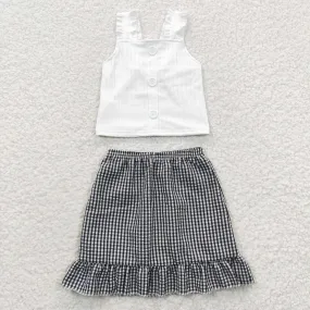 girls white tops plaid skirts sets GSD0262