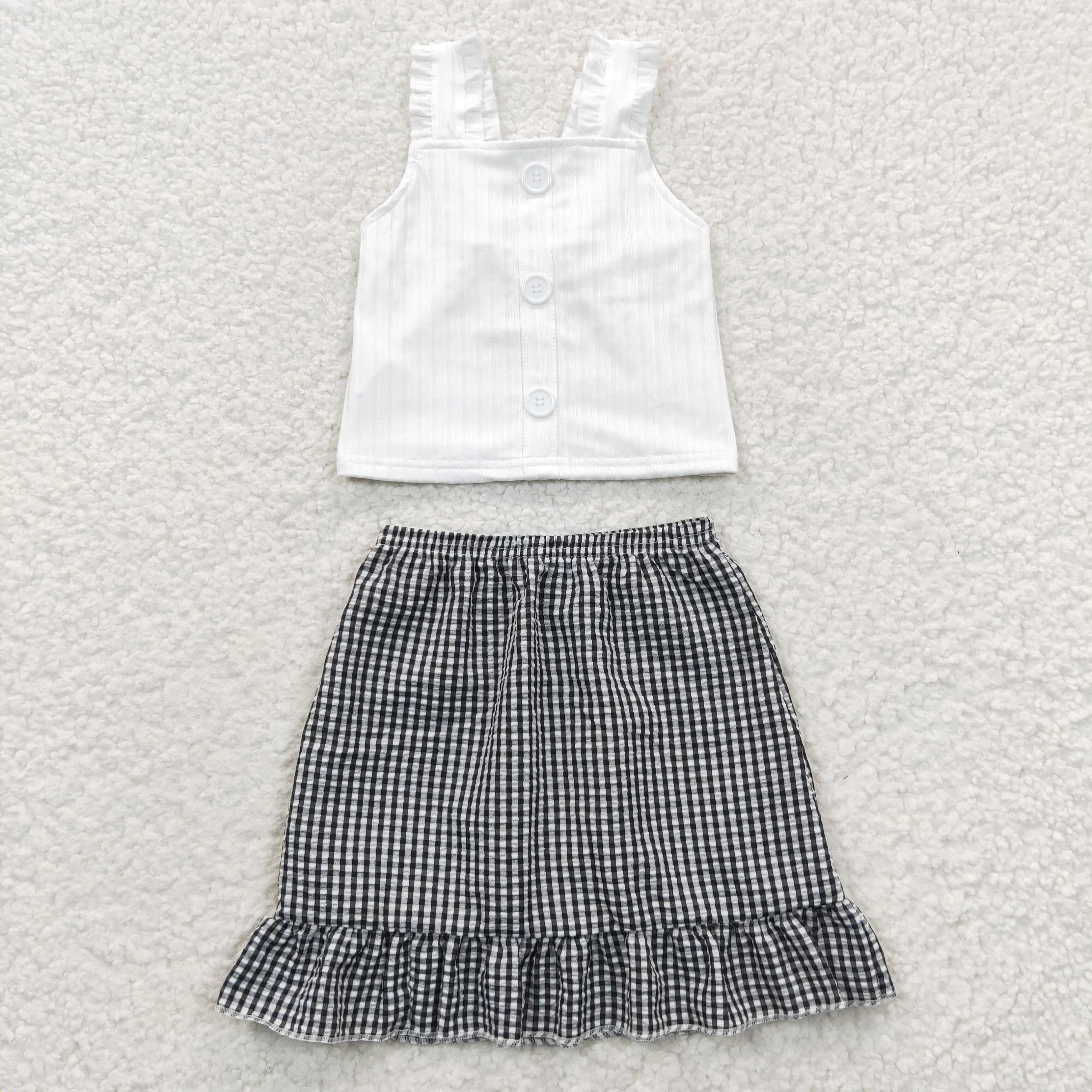 girls white tops plaid skirts sets GSD0262