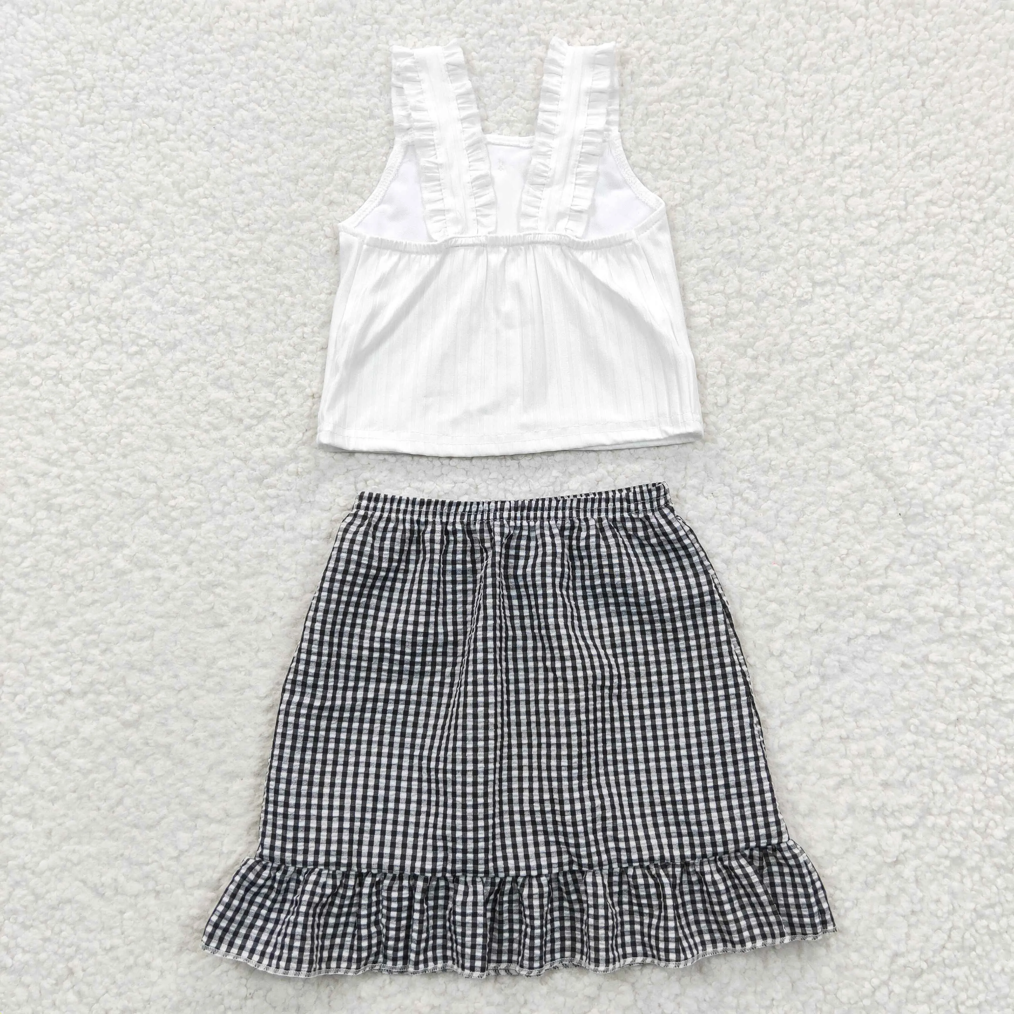 girls white tops plaid skirts sets GSD0262