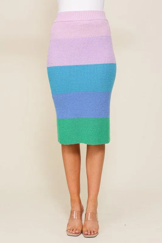 High-Waisted Midi Sweater Multicolor Skirt