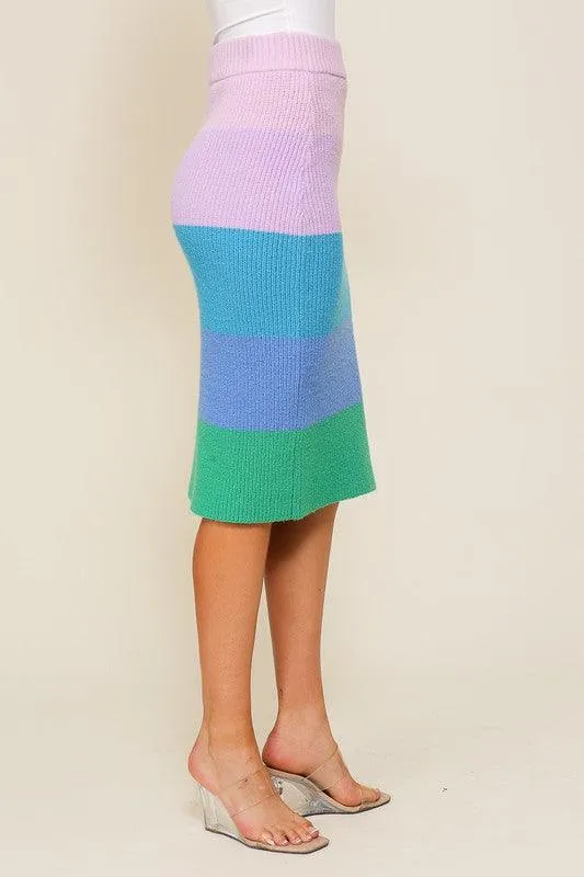 High-Waisted Midi Sweater Multicolor Skirt