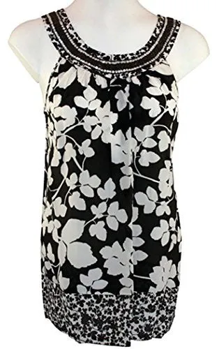 Karen Kane -Beaded Tank, Floral Print, Sleeveless Scoop Neck Tank Top