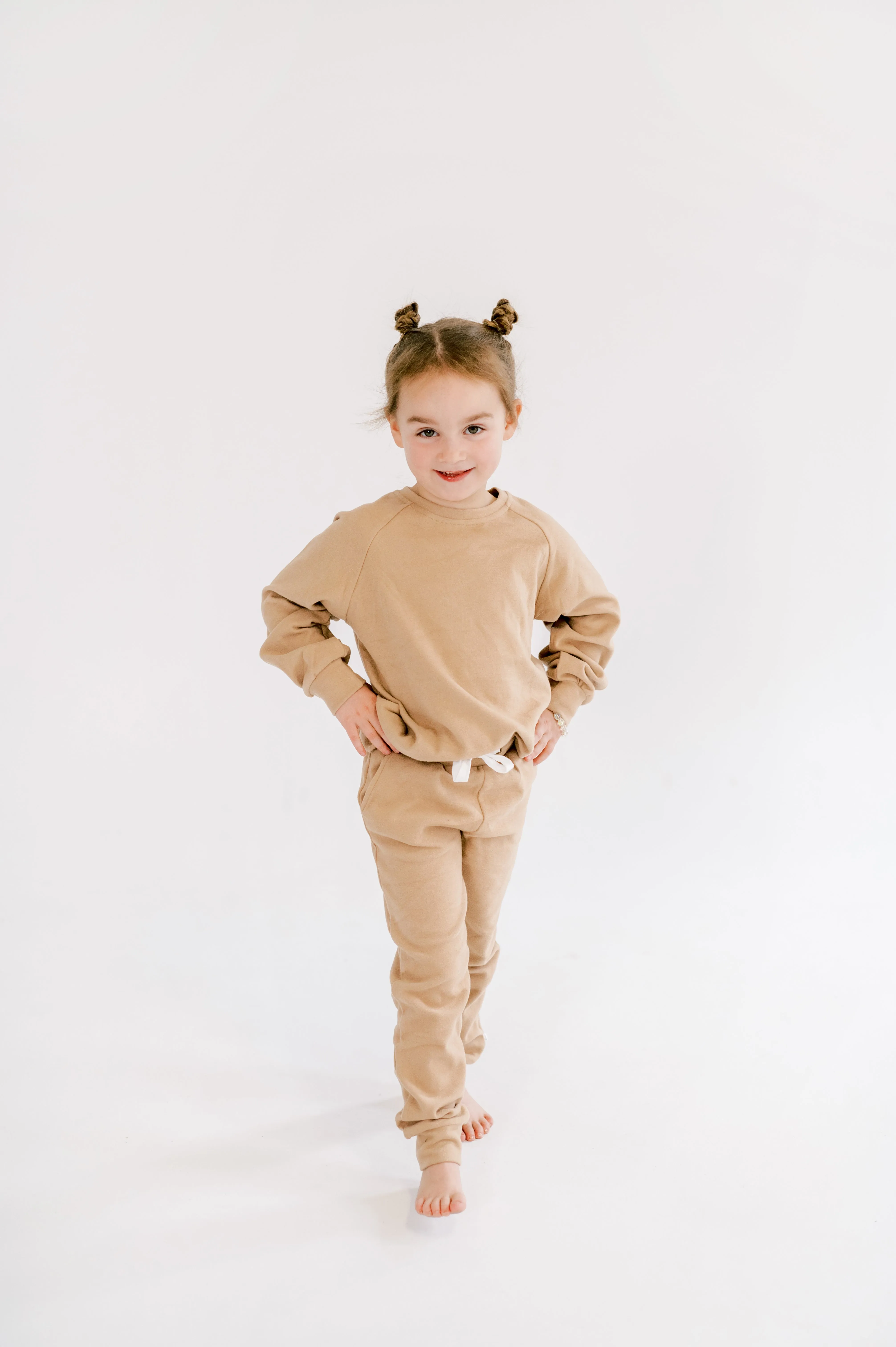 Kids' Fleece Crewneck in Biscuit