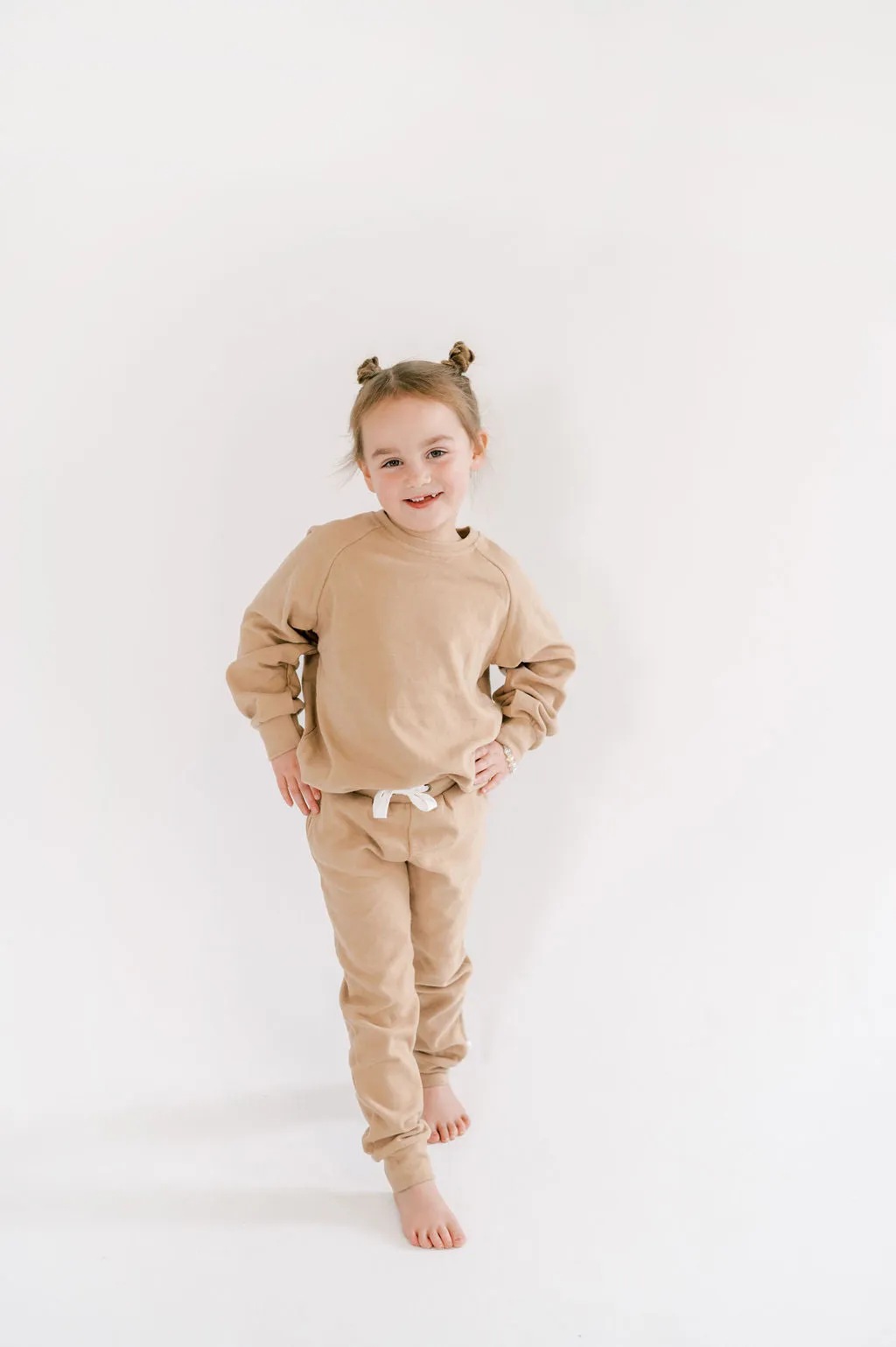 Kids' Fleece Crewneck in Biscuit