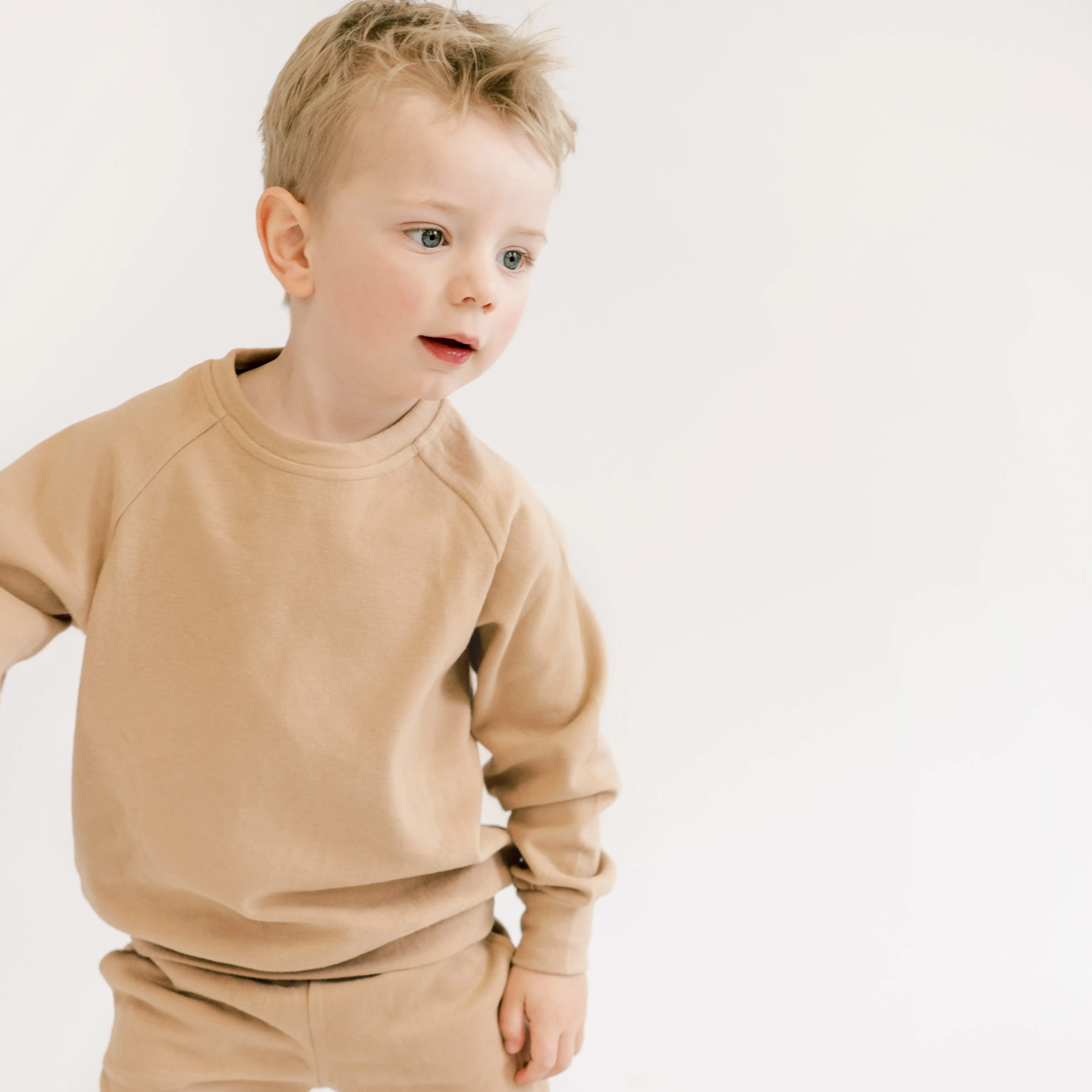 Kids' Fleece Crewneck in Biscuit