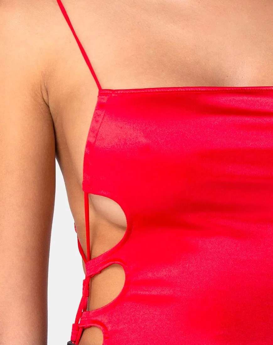 Lati Laced Up Bodice in Satin Red