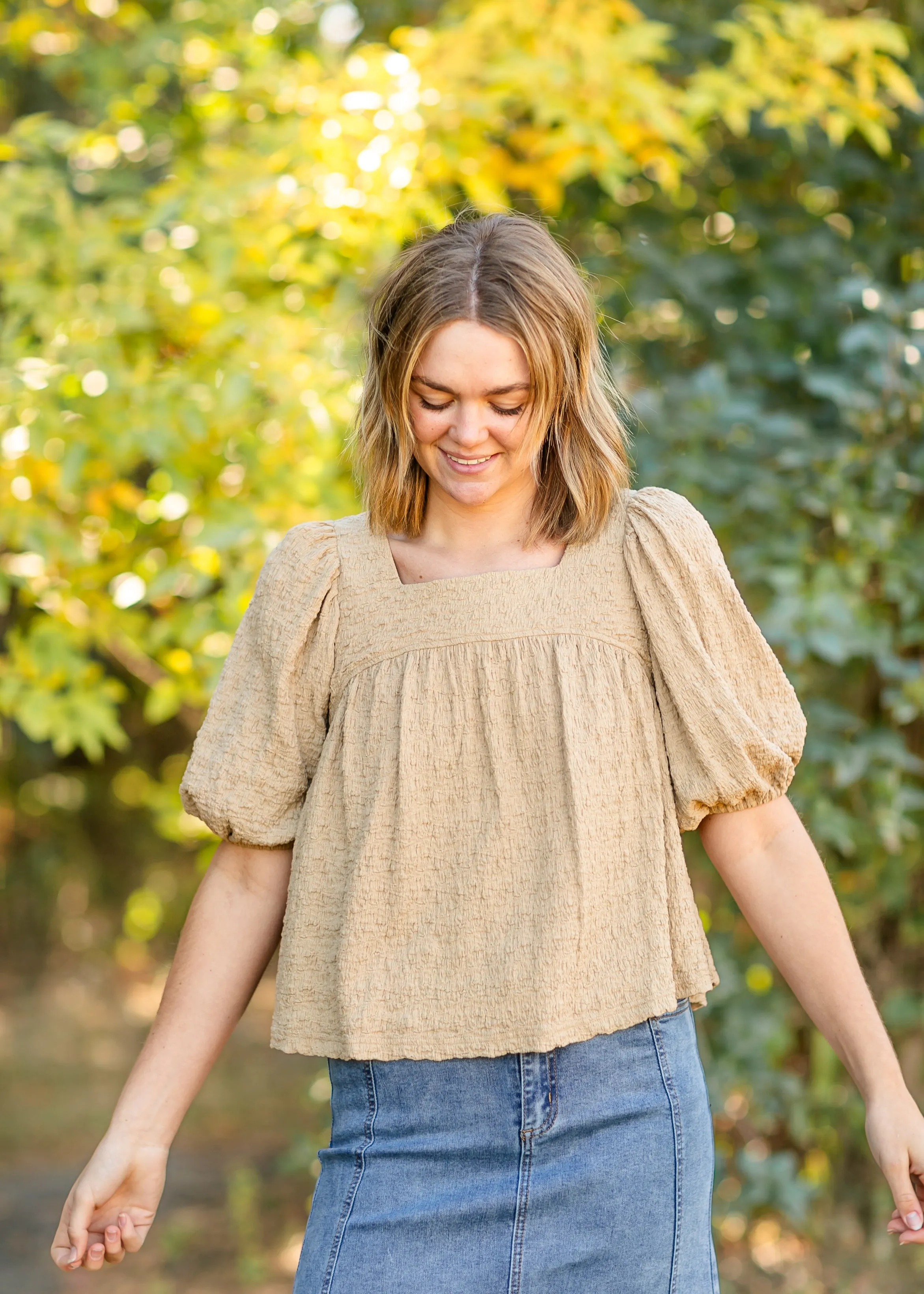 Lina Textured Taupe Peplum Top