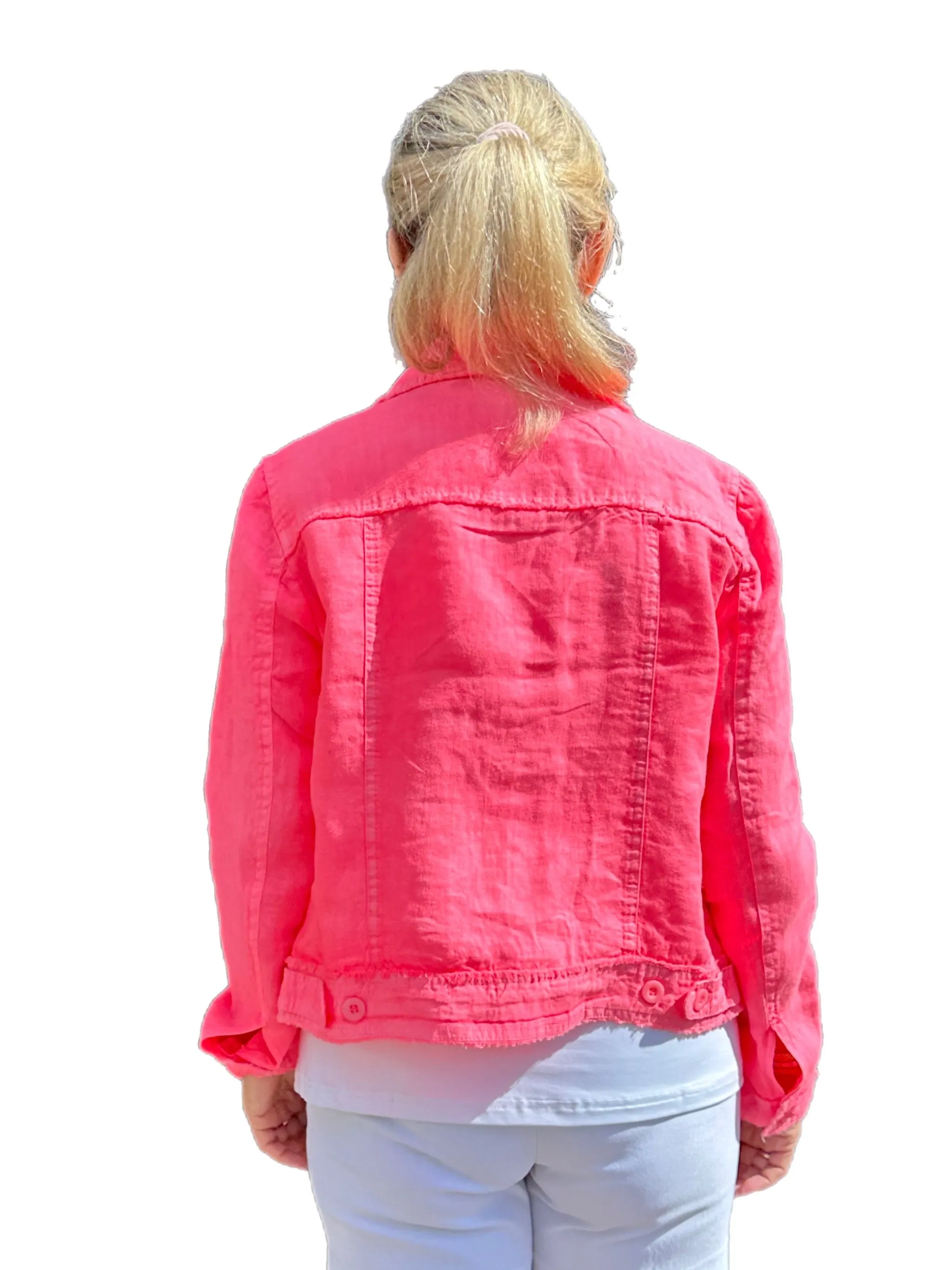 Long-Sleeve Linen Jacket Coral